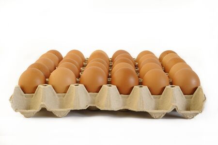 chicken eggs  in cardboard egg crateの写真素材