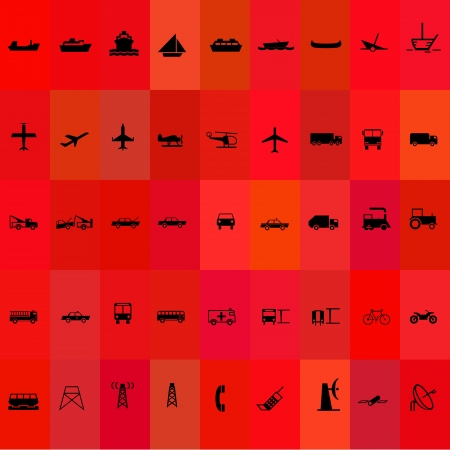 Transport silhouette icon set red backgroundのイラスト素材