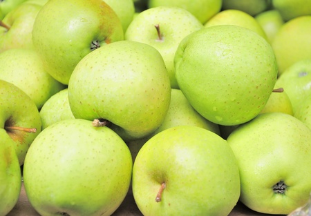 Green apple's close-up in the market 