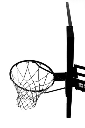 A view of a basketball hoop from belowの写真素材