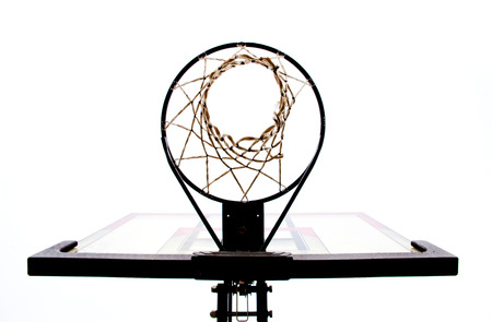 A view of a basketball hoop from below