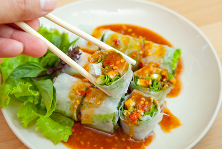 Glass Noodle, Green leaf lettuce, and pork  roll