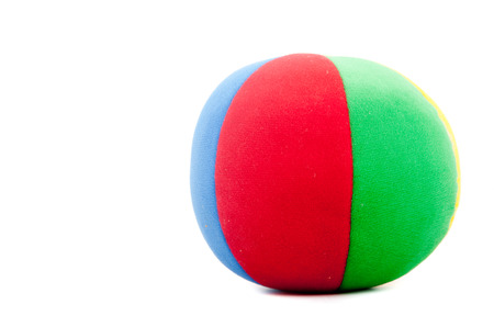 Toy soccer ball made from multicolored patches of clothの写真素材