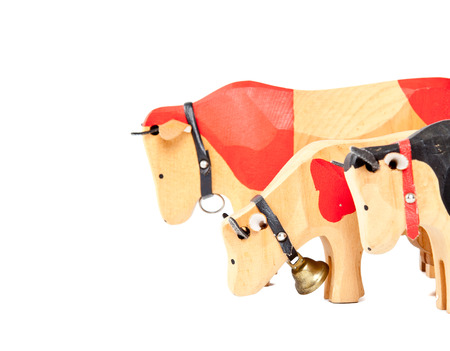 wood cow toy  isolated on white backgroundの写真素材