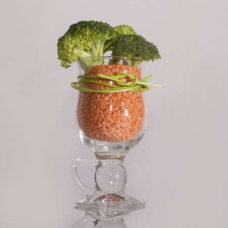 Lentils with broccoli in a glassの写真素材
