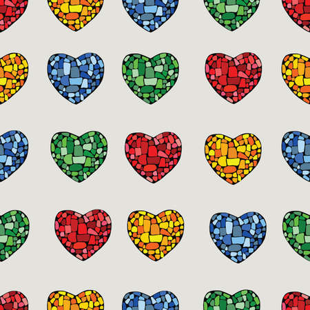 Multi color mosaic heart on beige backgroundのイラスト素材