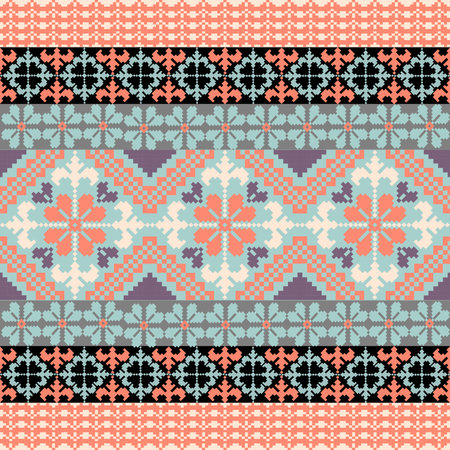 Terracotta Tone Ethnic-inspired seamless pixel pattern with handcrafted weaving motifs. Perfect for...