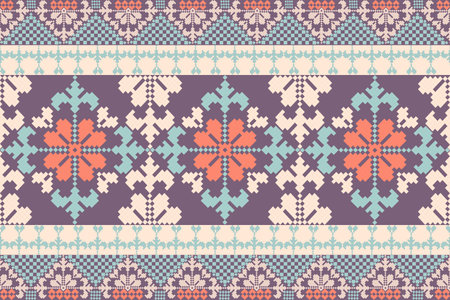 Terracotta Tone Ethnic-inspired seamless pixel pattern with handcrafted weaving motifs. Perfect for folk-style textile prints, digital fabrics, and cultural design projects.のイラスト素材
