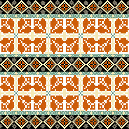 Ethnic-inspired seamless pixel pattern with handcrafted weaving motifs. Perfect for folk-style...