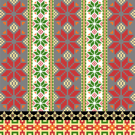 Red Tone Floral, Ethnic-inspired seamless pixel pattern with handcrafted weaving motifs. Perfect for folk-style textile prints, digital fabrics, and cultural design projects.のイラスト素材