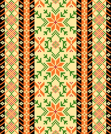 Orange-Yellow Floral, Ethnic-inspired seamless pixel pattern with handcrafted weaving motifs....