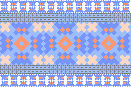 Traditional fabric-inspired pixel art pattern with a handcrafted look. Repeating geometric motifs in pixel style, perfect for ethnic textile prints, digital fabric design, and folkのイラスト素材