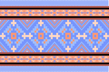 Traditional fabric-inspired pixel art pattern with a handcrafted look. Repeating geometric motifs in pixel style, perfect for ethnic textile prints, digital fabric design, and folkのイラスト素材