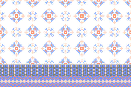 Traditional fabric-inspired pixel art pattern with a handcrafted look. Repeating geometric motifs in pixel style, perfect for ethnic textile prints, digital fabric design, and folkのイラスト素材