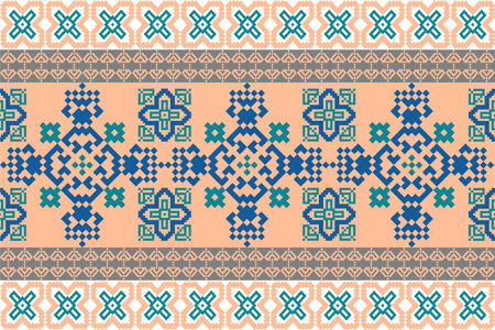 Retro Style Floral, Ethnic-inspired seamless pixel pattern with handcrafted weaving motifs. Perfect for folk-style textile prints, digital fabrics, and cultural design projects.のイラスト素材