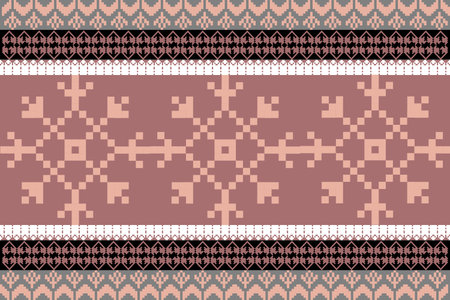 Retro Style Floral, Ethnic-inspired seamless pixel pattern with handcrafted weaving motifs. Perfect for folk-style textile prints, digital fabrics, and cultural design projects.のイラスト素材