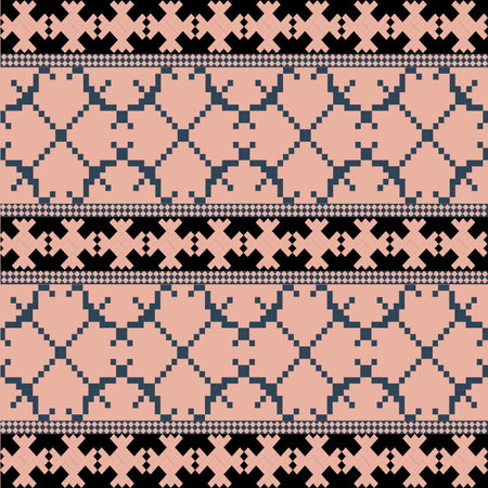 Pastel Traditional fabric-inspired pixel art pattern with a handcrafted look. Repeating geometric...