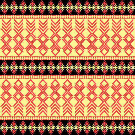 Red-Yellow tone vector geometric pattern with retro-inspired shapes, a trendy color palette, and a versatile layout. Great for digital art, poster design, and Textile Printのイラスト素材