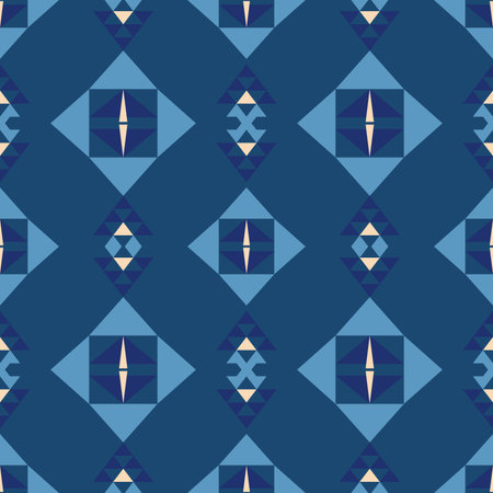 Blue tone vector geometric pattern with retro-inspired shapes, a trendy color palette, and a versatile layout. Great for digital art, poster design, and Textile Printのイラスト素材