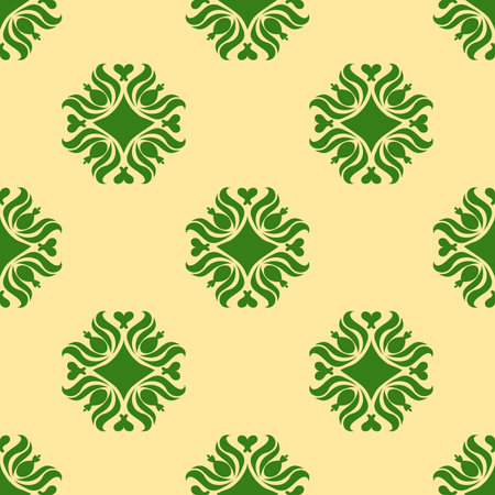 Yellow-Green Tone Luxury Damask Pattern â Elegant Ornate Design for High-End Interiors & Fashion. Indulge in timeless sophistication with this exquisite damask patternのイラスト素材