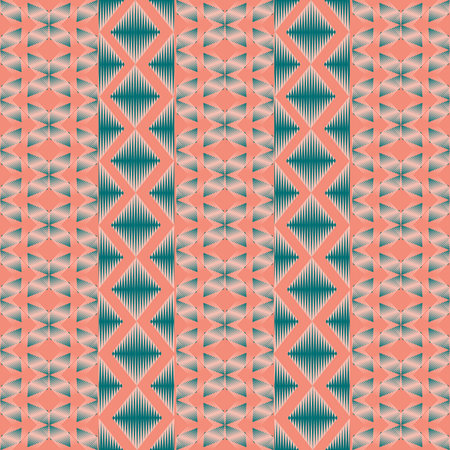 A Green-Terracotta abstract geometric seamless pattern featuring clean lines and bold symmetry....
