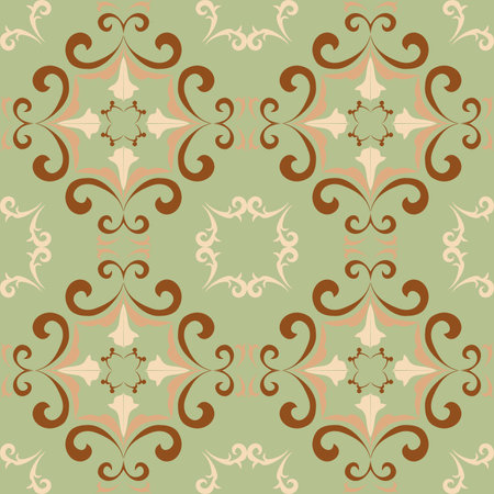A Green Tone Seamless ornamental tile pattern featuring floral and geometric motifs inspired by...