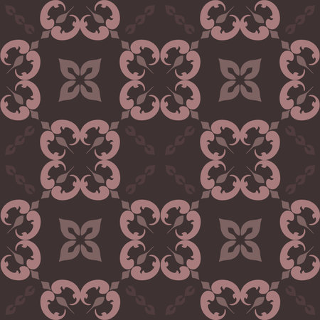 A Deep-Brown Tone Seamless ornamental tile pattern featuring floral and geometric motifs inspired by vintage ceramic and Mediterranean decorative designのイラスト素材