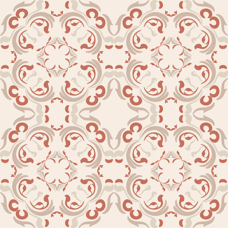 A Pastel Tone Seamless ornamental tile pattern featuring floral and geometric motifs inspired by vintage ceramic and Mediterranean decorative designのイラスト素材