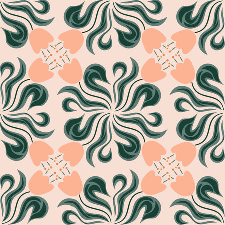 Pastel Seamless floral pattern collection featuring abstract botanical flowers and organic flowing shapes.のイラスト素材