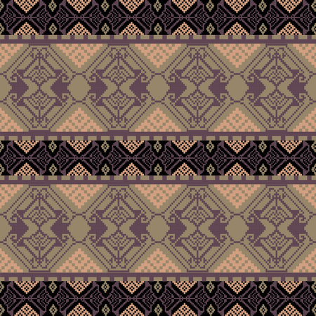 An Earthy Tone and Retro Style Floral, Ethnic-inspired seamless pixel pattern with handcrafted...