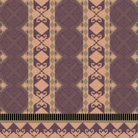 An Earthy Tone and Retro Style Floral, Ethnic-inspired seamless pixel pattern with handcrafted...