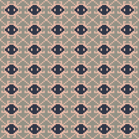 Terracotta Tone and Retro Style, Ethnic-inspired seamless pixel pattern with handcrafted weaving...