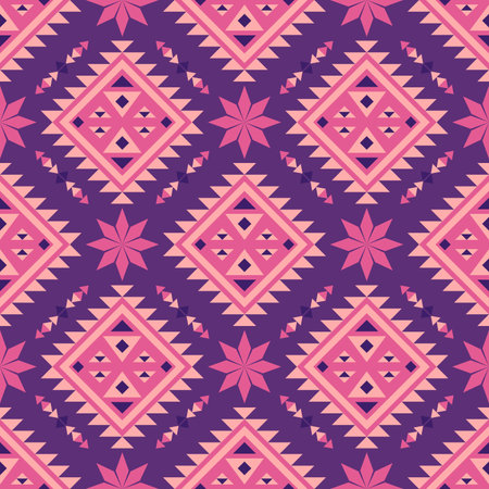 Tribal Geometric Seamless Pattern inspired by Ethnic and Folk art Motifs. Featuring repeating...