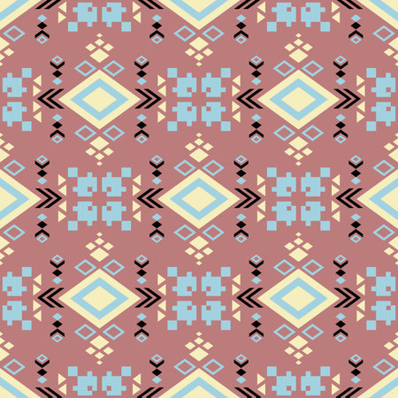 Tribal Geometric Seamless Pattern inspired by Ethnic and Folk art Motifs. Featuring repeating geometric shapes, symbolic forms, and vibrant color palettesのイラスト素材
