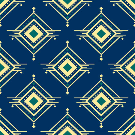 Tribal Geometric Seamless Pattern inspired by Ethnic and Folk art Motifs. Featuring repeating geometric shapes, symbolic forms, and vibrant color palettesのイラスト素材