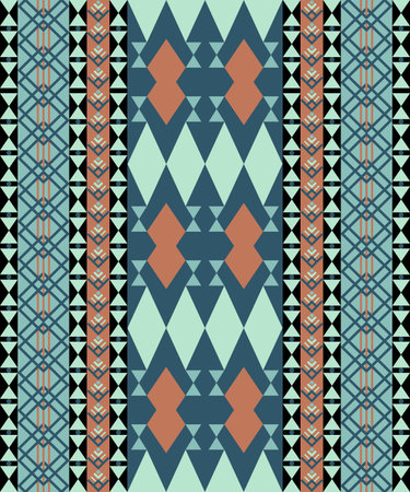 Collection of seamless tribal geometric patterns with ethnic boho textile ornaments in turquoise and...