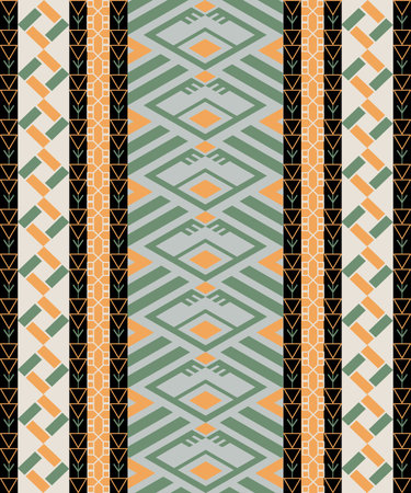 A vertical tribal pattern with strong contrast in earthy tones. Inspired by woven textiles, suitable...