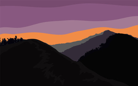 silhouette ,Mountain View Background Vector Illustrationのイラスト素材