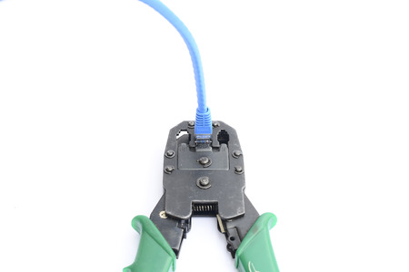  Crimping tool with connector jack Isolated on whiteの写真素材