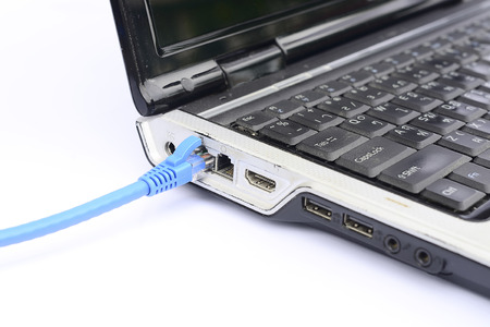 Note book with Network cableの写真素材