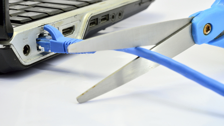Cut the line Connection of computerの写真素材