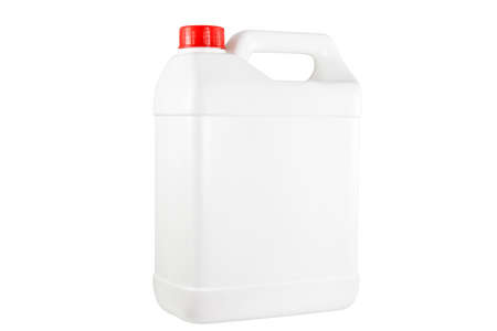 White plastic container red cap on white background with clipping pathの写真素材