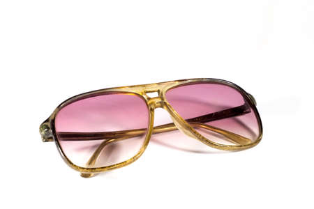 vintage sun glasses on white backgroundの写真素材