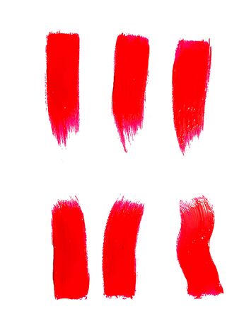 set of red paint brush strokes on white backgroundの写真素材