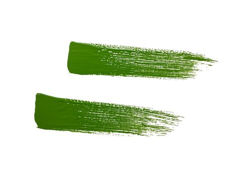 Set of green paint brush strokes on white backgroundの写真素材
