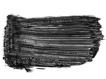 a single black paint brush stroke on white backgroundの写真素材