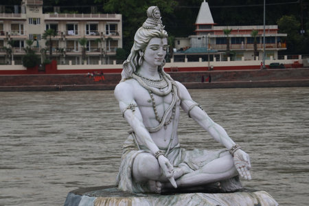 Statue on the Chao Phraya River in Bangkok, Thailandの写真素材