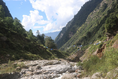 Nepal, Annapurna Circuit, Annapurna Conservation Areaの写真素材