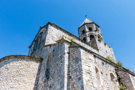 Exterior of the Saint Michel church in La Garde Adhemar, DrÃ´me, France, Europeの写真素材