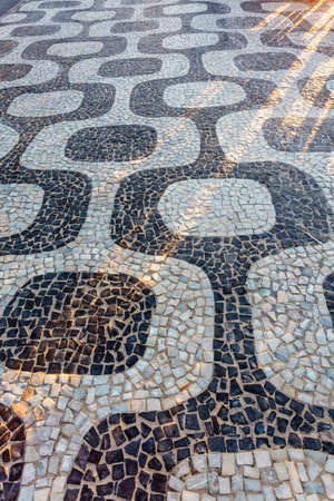 Black and white pattern of the famous sidewalk in Ipanema , Rio de Janeiro, Brazil, South Americaの写真素材